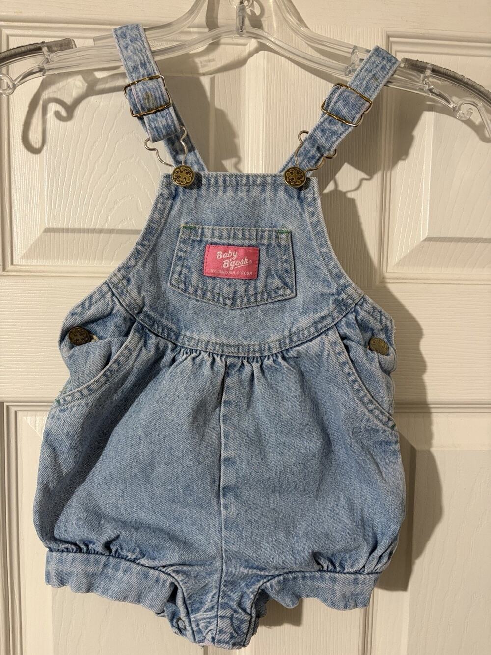 Vintage Baby B’Gosh Vestbak Oshkosh Girls Blue Jean Bib Romper Size 18 months